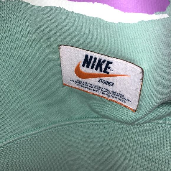 90s Nike Stories Vintage Black Tag Sweatshirt Swoosh Double Sided Green Medium - Picture 4 of 6